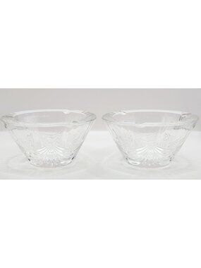 Vintage Mikasa Clear Glass Ashtrays With Etched Pattern Design Set Of 2
